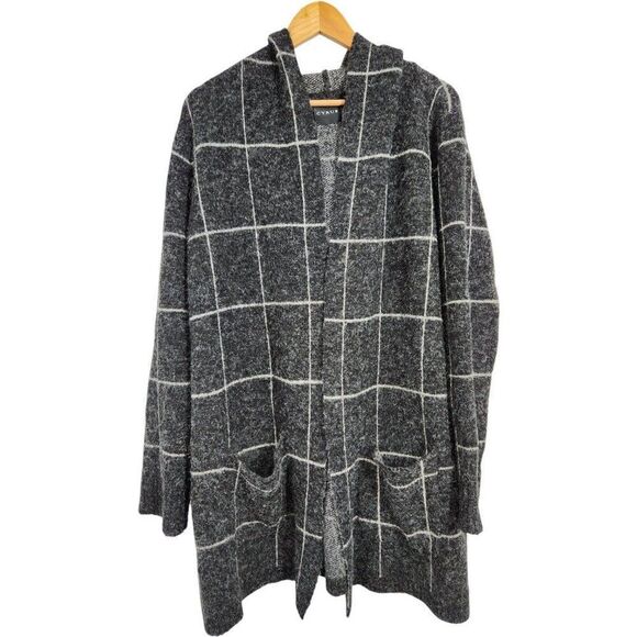 CYRUS Windowpane Plaid Open Front Cardigan L Sweater Coat Stretch Comfy Coatigan - Picture 2 of 7